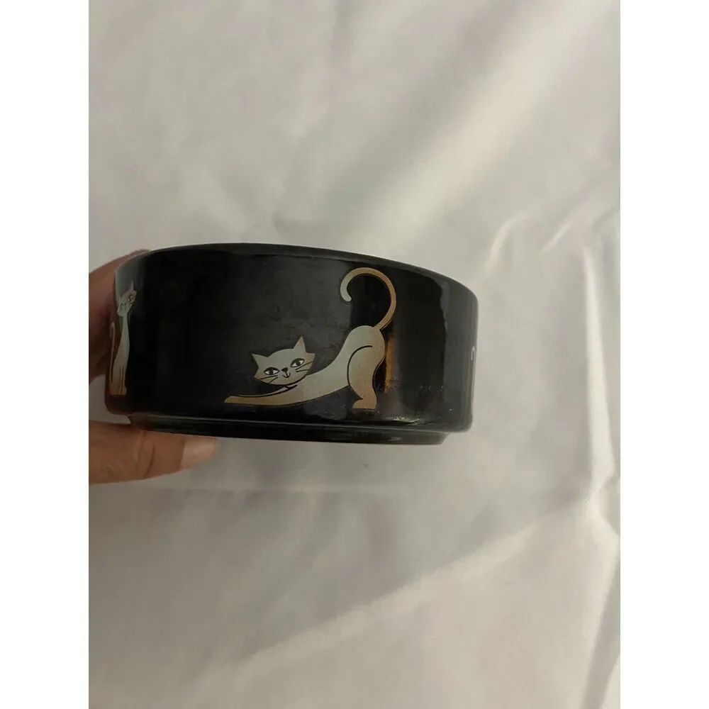 3 Whisker City Ceramic Cat Food Water Bowl Black